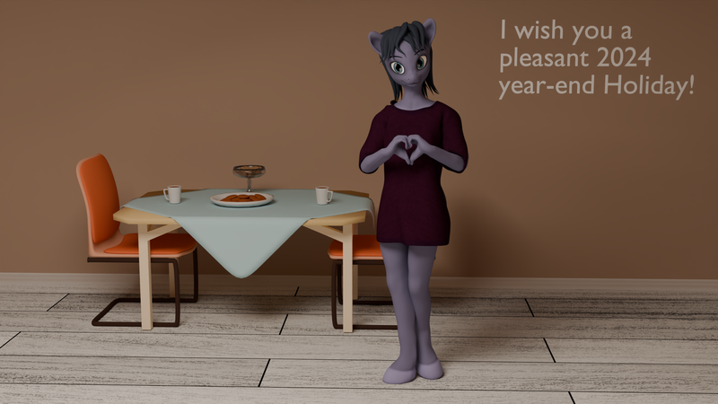 Size: 1920x1080 | Tagged: safe, artist:cicada bluemoon, derpibooru import, oc, oc:cicada bluemoon, unofficial characters only, anthro, 3d, anthro oc, chair, clothes, cookie, femboy, food, image, looking at you, male, mug, png, render, room, table, text