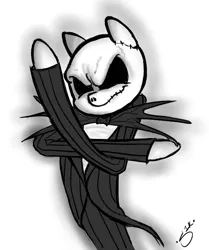 Size: 537x641 | Tagged: safe, artist:silver1kunai, derpibooru import, skeleton pony, bone, drawthread, grayscale, image, jack skellington, monochrome, png, signature, skeleton, solo