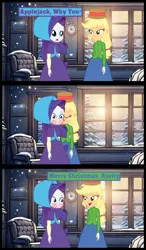 Size: 6594x11294 | Tagged: safe, artist:cartoonmasterv3, derpibooru import, applejack, rarity, human, equestria girls, g4, advent calendar, christmas, christmas 2024, clothes, comic, dress, female, holiday, image, kissing, lesbian, long dress, long skirt, png, rarijack, shipping, skirt, victorian, victorian dress, victorian rarity