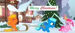 Size: 4575x2005 | Tagged: safe, artist:memeartboi, derpibooru import, ponified, earth pony, pegasus, pony, g4, anais watterson, brother and sister, brothers, candy, candy cane, christmas, christmas tree, clothes, colt, cute, daisy the donkey, darwin watterson, eyes closed, eyes open, female, filly, foal, food, gumball watterson, hanging out, happy, having fun, hearth's warming, hearth's warming eve, hearth's warming night, hearth's warming tree, heartwarming, holiday, image, jingle bells, little sister, male, open mouth, outdoors, pegasus wings, png, pulling, running, siblings, sitting, sleigh, smiling, snow, socks, spread wings, the amazing world of gumball, tree, trio, wings, winter