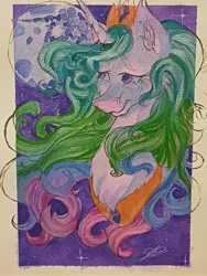 Size: 3000x4000 | Tagged: safe, artist:wolfieswap, derpibooru import, princess celestia, alicorn, pony, g4, bust, chest fluff, crying, ear fluff, female, high res, image, jpeg, looking up, mare, mare in the moon, moon, solo, traditional art