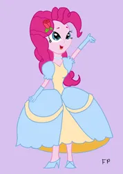 Size: 1280x1797 | Tagged: safe, artist:funnypancake, pinkie pie, human, equestria girls, cinderella, clothes, cute, diapinkes, dress, evening gloves, female, flower, flower in hair, glass slipper (footwear), gloves, gown, image, jetlag productions, jewelry, jpeg, long gloves, necklace, pearl necklace, poofy shoulders, rose, solo