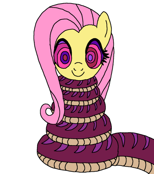 Size: 1200x1359 | Tagged: safe, artist:dewottreborn, artist:genesis-wolf-leon, fluttershy, pegasus, pony, snake, coils, cute, cute smile, female, hypnoshy, hypnosis, hypnotized, image, kaa eyes, mare, png, shyabetes, smiling, solo, vector, wrapped snugly, wrapped up