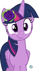 Size: 1600x2914 | Tagged: safe, alternate version, artist:arifproject, derpibooru import, twilight sparkle, twilight sparkle (alicorn), alicorn, pony, g4, ppov, cute, female, flower, flower in hair, folded wings, image, mare, my little pony, png, rose, simple background, smiling, smirk, smirk pone collection, solo, transparent background, twiabetes, vector, wings