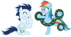 Size: 1280x675 | Tagged: safe, artist:soarindasher10, derpibooru import, rainbow dash, soarin', pegasus, pony, g4, christmas, female, holiday, image, male, mare, png, shipping, simple background, soarindash, stallion, straight, transparent background