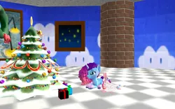 Size: 1920x1200 | Tagged: safe, artist:puzzlshield2, derpibooru import, pony, sylveon, unicorn, g4, g5, christmas, christmas tree, crossover, duo, female, g5 to g4, generation leap, hearth's warming eve, holiday, horn, image, misty brightdawn, nintendo, png, pokémon, present, super mario, super mario 64, super mario bros., tree, wreath