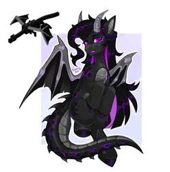 Size: 2428x2446 | Tagged: safe, artist:buvanybu, derpibooru import, ponified, dracony, dragon, hybrid, pony, body markings, colored hooves, colored horns, colored pinnae, colored sclera, cute, cute little fangs, dragon horns, dragon tail, enderdragon, facial markings, fangs, flying, gradient mane, hooves, horns, image, minecraft, open mouth, outline, pale belly, passepartout, png, purple eyes, purple mouth, purple sclera, shiny hooves, simple background, tail, tail markings, white background