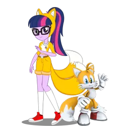 Size: 2048x2048 | Tagged: safe, artist:kalel156, derpibooru import, sci-twi, twilight sparkle, fox, human, equestria girls, g4, clothes, cosplay, costume, female, image, male, miles "tails" prower, png, sonic the hedgehog (series)