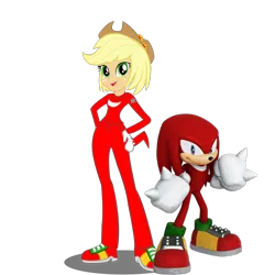 Size: 2048x2048 | Tagged: safe, artist:kalel156, derpibooru import, applejack, echidna, human, equestria girls, g4, applejack's hat, clothes, cosplay, costume, cowboy hat, female, hat, image, knuckles the echidna, male, png, simple background, sonic the hedgehog (series), transparent background