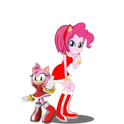 Size: 2048x2048 | Tagged: safe, artist:kalel156, derpibooru import, pinkie pie, hedgehog, human, equestria girls, g4, amy rose, anti-nihilists, clothes, cosplay, costume, female, image, png, simple background, sonic the hedgehog (series), transparent background