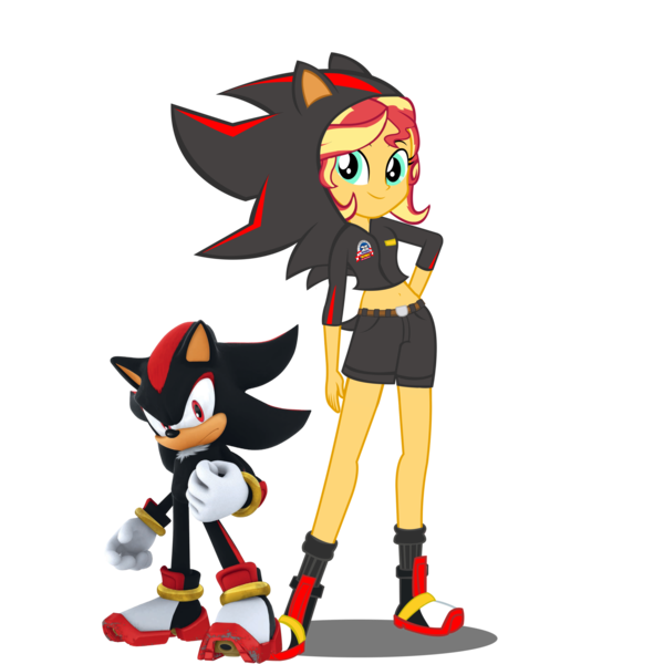 Size: 2048x2048 | Tagged: safe, artist:kalel156, derpibooru import, sunset shimmer, hedgehog, human, equestria girls, g4, clothes, cosplay, costume, female, image, male, png, shadow the hedgehog, simple background, sonic the hedgehog (series), transparent background