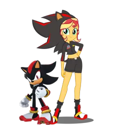 Size: 2048x2048 | Tagged: safe, artist:kalel156, derpibooru import, sunset shimmer, hedgehog, human, equestria girls, g4, anti-nihilists, clothes, cosplay, costume, female, image, male, png, shadow the hedgehog, simple background, sonic the hedgehog (series), transparent background