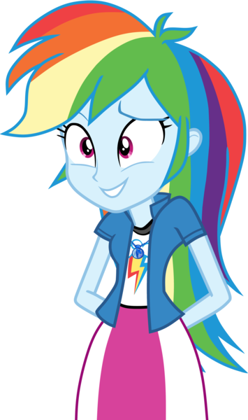 Size: 2959x5000 | Tagged: safe, artist:octosquish7260, derpibooru import, rainbow dash, human, equestria girls, g4, clothes, cutie mark, cutie mark on clothes, equestria girls specials, female, geode of super speed, grin, image, jacket, magical geodes, my little pony equestria girls: movie magic, nervous, nervous grin, png, shirt, simple background, skirt, smiling, solo, teenager, transparent background