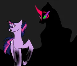 Size: 2228x1917 | Tagged: safe, artist:earth.loser, derpibooru import, king sombra, twilight sparkle, umbrum, unicorn, g4, black ooze, broken horn, colored horn, curved horn, horn, image, ink, png, sombra eyes, sombra horn