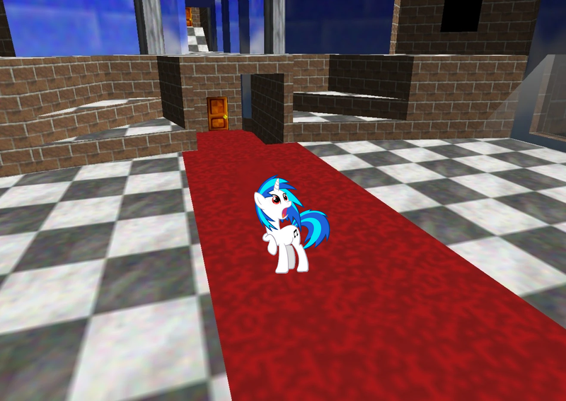 Size: 1314x931 | Tagged: safe, artist:ninjamissendk, derpibooru import, editor:someguywithhands132, vinyl scratch, pony, unicorn, g4, 1000 years in photoshop, b3313, bricks, carpet, checkered floor, door, doorknob, female, game, horn, image, interior, light, mare, numbers, pillar, png, red carpet, red eyes, shocked, shocked expression, solo, super mario, super mario 64, super mario bros., video game, video game crossover