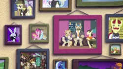 Size: 1280x720 | Tagged: safe, derpibooru import, edit, edited screencap, screencap, angel bunny, buzzard hooffield, colter sobchak, derpy hooves, doctor whooves, fancypants, flam, fleur-de-lis, jeff letrotski, joe pescolt, ma hooffield, march gustysnows, pinkie pie, princess luna, rainbow dash, steven magnet, theodore donald "donny" kerabatsos, time turner, pony, do princesses dream of magic sheep, friendship is magic, g4, griffon the brush off, princess spike (episode), scare master, slice of life (episode), the hooffields and mccolts, the super speedy cider squeezy 6000, hooffield family, image, my little pony, picture frame, png