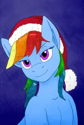 Size: 1173x1737 | Tagged: safe, artist:shirotanuki, derpibooru import, rainbow dash, pegasus, g4, christmas, hat, hearth's warming, holiday, image, jpeg, santa hat, solo