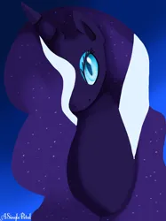 Size: 1024x1366 | Tagged: safe, artist:asinglepetal, derpibooru import, nightmare rarity, pony, unicorn, g4, ethereal mane, eyeshadow, female, gradient background, horn, image, jpeg, makeup, mare, nightmarified, solo, solo female, starry mane, tumblr:a rarity of a nightmare, tumblr:ask nightmare rarity, white stripes