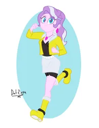 Size: 1548x1999 | Tagged: safe, artist:datzigga, derpibooru import, diamond tiara, human, equestria girls, g4, blue eyes, boots, clothes, cutie mark accessory, cutie mark hair accessory, ear piercing, earring, hair accessory, humanized, image, jacket, jewelry, jpeg, looking at you, necklace, piercing, running, shoes, shorts, shorts under skirt, simple background, skirt, solo