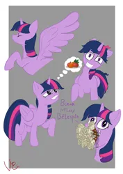 Size: 2480x3508 | Tagged: safe, artist:sinyap, derpibooru import, twilight sparkle, twilight sparkle (alicorn), alicorn, pony, g4, apple, carrot, drool, faic, female, food, gentlemen, high res, image, jpeg, mare, scroll, silly, simple background, solo, thought bubble