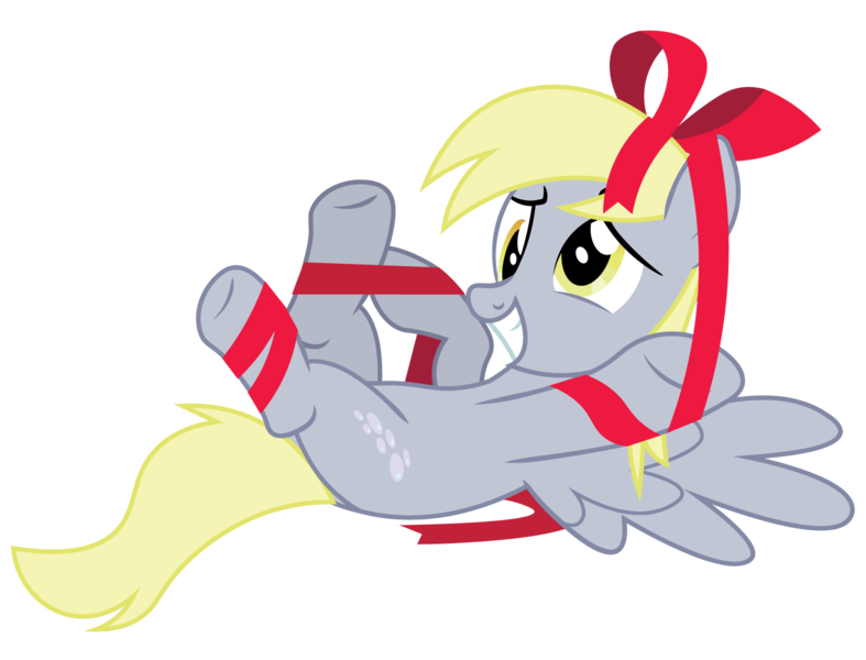 Size: 1574x1200 | Tagged: safe, artist:prixy05, derpibooru import, derpy hooves, pegasus, pony, g4, cross-eyed, female, image, lying down, mare, on back, png, ribbon, simple background, solo, tangled up, transparent background, vector