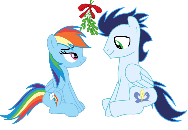 Size: 1280x884 | Tagged: safe, artist:soarindasher10, derpibooru import, rainbow dash, soarin', pegasus, pony, g4, female, image, male, mare, mistletoe, png, shipping, simple background, soarindash, stallion, straight, transparent background