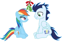 Size: 1280x884 | Tagged: safe, artist:soarindasher10, derpibooru import, rainbow dash, soarin', pegasus, pony, g4, female, image, male, mare, mistletoe, png, shipping, simple background, soarindash, stallion, straight, transparent background