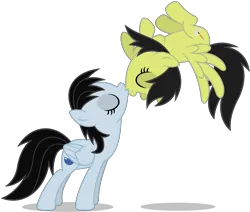 Size: 6983x5921 | Tagged: safe, artist:creedyboy124, derpibooru import, oc, oc:chloe park, oc:sadie park, unofficial characters only, pegasus, pony, base used, eyes closed, female, flying, image, kissing, lesbian, mare, pegasus oc, png, simple background, spread wings, transparent background, upside down, wings