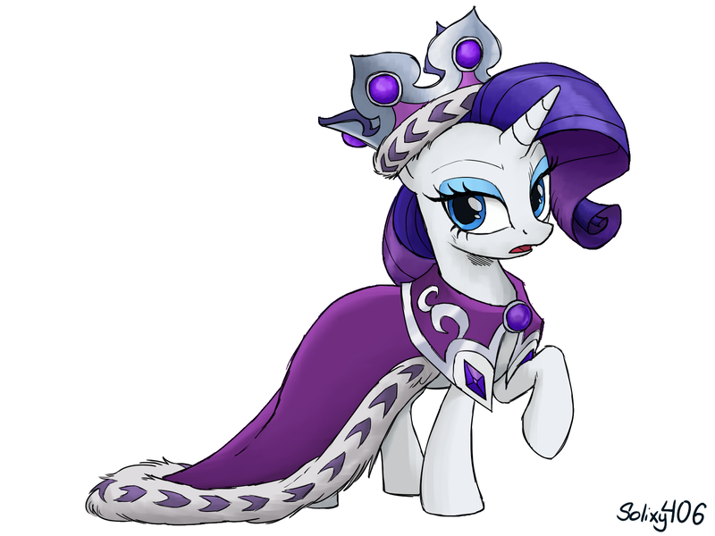 Size: 1600x1200 | Tagged: safe, artist:solixy406, derpibooru import, princess platinum, rarity, pony, unicorn, g4, cape, clothes, crown, female, horn, image, jewelry, mare, png, raised hoof, regalia, signature, simple background, solo, white background