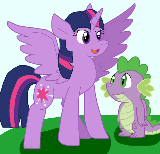 Size: 1120x1075 | Tagged: safe, artist:cmara, derpibooru import, spike, twilight sparkle, twilight sparkle (alicorn), alicorn, dragon, pony, g4, female, image, male, png