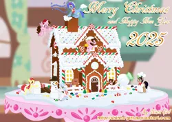 Size: 1600x1132 | Tagged: safe, artist:shinta-girl, derpibooru import, oc, oc:frozen rose, oc:joshka, oc:paper bag, oc:shinta pony, oc:taekwon magic, angel pony, original species, aaron pony, angel, food, gingerbread (food), gingerbread house, group, image, jpeg