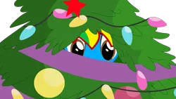 Size: 3333x1876 | Tagged: safe, artist:shieldwingarmorofgod, derpibooru import, oc, oc:shield wing, alicorn, g4, christmas, christmas lights, christmas tree, hiding, holiday, image, male, ornaments, png, solo, tree