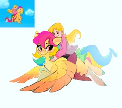 Size: 1065x943 | Tagged: safe, artist:rr29578979, derpibooru import, megan williams, human, pegasus, pony, g1, duo, female, humans riding ponies, image, mare, png, riding, riding a pony, screencap reference, simple background, white background