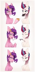 Size: 1760x3630 | Tagged: safe, artist:meggychocolatka, derpibooru import, pipp petals, zipp storm, pegasus, pony, g5, adorable distress, bust, colored, commission, commissioner:princess, crying, cute, diadem, duo, eating, eyebrows, eyelashes, female, grin, hoof heart, image, implied vore, jewelry, lidded eyes, looking at each other, looking at someone, mare, mobile phone, motion lines, mouth hold, nervous, nervous grin, no source available, object vore, onomatopoeia, open mouth, phone, png, portrait, regalia, royal sisters (g5), shading, siblings, sisters, sisters being sisters, skinny pipp, slender, smartphone, smiling, smugzipp, swallowing, teeth, thin, throat bulge, underhoof, unshorn fetlocks, upside-down hoof heart