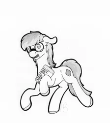 Size: 2044x2280 | Tagged: safe, artist:parallel black, derpibooru import, part of a set, oc, oc:eyeshine, earth pony, pony, checklist, commission, galloping, glasses, image, male, panic, png, simple background, solo, stallion, tardy, traditional art, white background