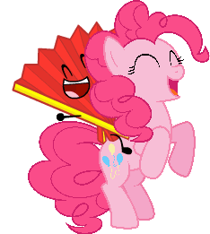 Size: 234x261 | Tagged: artist needed, safe, derpibooru import, pinkie pie, earth pony, pony, g4, bipedal, crossover, cute, diapinkes, duo, duo male and female, eyes closed, fan (inanimate insanity), female, image, inanimate insanity, male, mare, open mouth, open smile, pink body, pink coat, pink fur, pink hair, pink mane, pink pony, pink tail, png, poofy hair, poofy mane, poofy tail, riding, riding a pony, simple background, smiling, tail, transparent background, vector