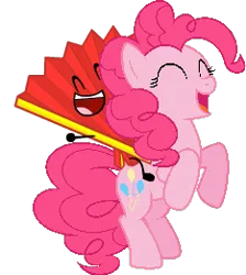 Size: 234x261 | Tagged: artist needed, safe, derpibooru import, pinkie pie, earth pony, pony, g4, bipedal, crossover, cute, diapinkes, duo, duo male and female, eyes closed, fan (inanimate insanity), female, image, inanimate insanity, male, mare, open mouth, open smile, pink body, pink coat, pink fur, pink hair, pink mane, pink pony, pink tail, png, poofy hair, poofy mane, poofy tail, riding, riding a pony, simple background, smiling, tail, transparent background, vector