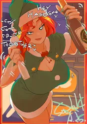 Size: 1400x2000 | Tagged: safe, artist:sozglitch, derpibooru import, sunset shimmer, human, g4, alcohol, bedroom eyes, big breasts, bottle, breasts, busty sunset shimmer, champagne, champagne glass, christmas, cleavage, clothes, dialogue, dress, female, fireplace, hat, heart, holiday, huge breasts, humanized, image, jpeg, looking at you, santa hat, smiling, smiling at you, solo, talking to viewer, white pupils, wine, wine bottle