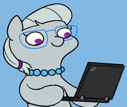 Size: 555x469 | Tagged: safe, artist:darkdoomer, silver spoon, earth pony, pony, computer, cute, female, filly, image, laptop computer, meme, png, silverbetes, smiling, solo, thinkpad