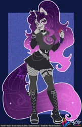 Size: 792x1224 | Tagged: safe, artist:inkkeystudios, derpibooru import, oc, oc:wispy nebula, unofficial characters only, anthro, plantigrade anthro, unicorn, boots, clothes, ethereal mane, horn, horn piercing, image, long hair, long tail, piercing, png, shoes, skirt, socks, solo, tail, thigh highs, unicorn oc