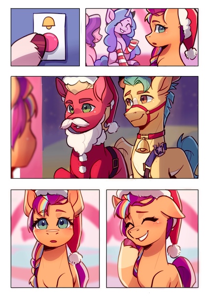 Size: 2480x3508 | Tagged: safe, artist:xiaowu07, derpibooru import, hitch trailblazer, izzy moonbow, pipp petals, sprout cloverleaf, sunny starscout, earth pony, pegasus, pony, unicorn, g5, christmas, cute, female, holiday, horn, image, jpeg, male, mare, stallion