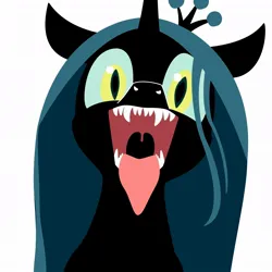 Size: 1024x1024 | Tagged: safe, ai content, artist:jasmindreasond, derpibooru import, queen chrysalis, g4, ai interpretation, ai reference, cute, female, image, jpeg, looking at you, mawshot, open mouth, simple background, vector, white background