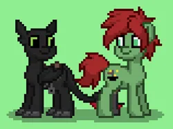 Size: 316x236 | Tagged: safe, derpibooru import, ponified, dragon, earth pony, night fury, pony, pony town, amputee, duo, duo male, green background, hiccup horrendous the third, how to train your dragon, image, male, png, prosthetic leg, prosthetic limb, prosthetic tail, prosthetics, simple background, species swap, toothless the dragon