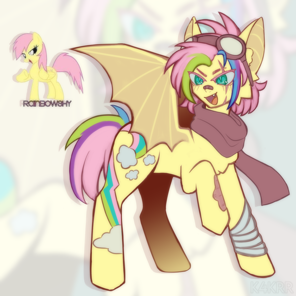 Size: 2000x2000 | Tagged: safe, artist:k4krr, derpibooru import, fluttershy, rainbow dash, bat pony, pony, g4, alternate design, alternate hairstyle, clothes, image, palette swap, png, recolor, scarf, simple background, solo, species swap