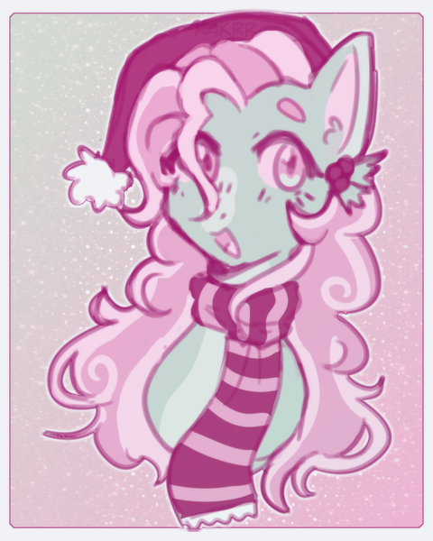 Size: 1600x2000 | Tagged: safe, artist:k4krr, derpibooru import, minty, earth pony, pony, g3, christmas, clothes, hat, holiday, image, png, scarf, solo