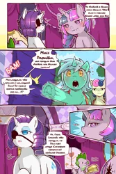 Size: 960x1440 | Tagged: safe, artist:cold-blooded-twilight, derpibooru import, edit, bon bon, lyra heartstrings, rarity, spike, sweetie drops, twilight sparkle, dragon, earth pony, pony, unicorn, cold blooded twilight, comic:cold storm (ru), g4, blushing, bon bon is not amused, carousel boutique, cloud, comic, cyrillic, dialogue, door, eyepatch, eyeshadow, female, glow, glowing eyes, horn, image, implied lesbian, implied rarilight, implied shipping, implied sparity, implied straight, makeup, mare, mirror, open mouth, png, raised hoof, raised leg, russian, speech bubble, speed lines, tail, translation, translator:agent00k0t, unamused, underhoof, unicorn twilight, wide hips