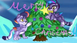 Size: 1920x1080 | Tagged: safe, artist:jbond, derpibooru import, g5, allura, alterro, aq bars, brother and sister, christmas, christmas tree, duo, female, holiday, image, kitten allura, kitten alterro, male, png, postcard, siblings, text, tree, winged big cat, younger