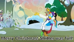 Size: 1908x1080 | Tagged: suggestive, derpibooru import, screencap, discord, rainbow dash, draconequus, pegasus, g4, christmas, hearth's warming, holiday, image, jpeg, my little pony, my little pony best gift ever, national lampoon's christmas vacation, quote, reference, uncle eddie, vulgar