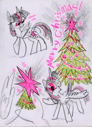 Size: 2177x3000 | Tagged: safe, artist:ja0822ck, derpibooru import, twilight sparkle, alicorn, pony, g4, christmas, christmas star, christmas tree, cutie mark, female, holiday, image, jpeg, mare, traditional art, tree