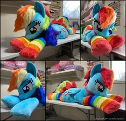 Size: 4212x4045 | Tagged: safe, artist:qtpony, derpibooru import, rainbow dash, pony, g4, absurd resolution, bow, clothes, hair bow, image, irl, jpeg, photo, plushie, socks, solo, striped socks, tail, tail bow